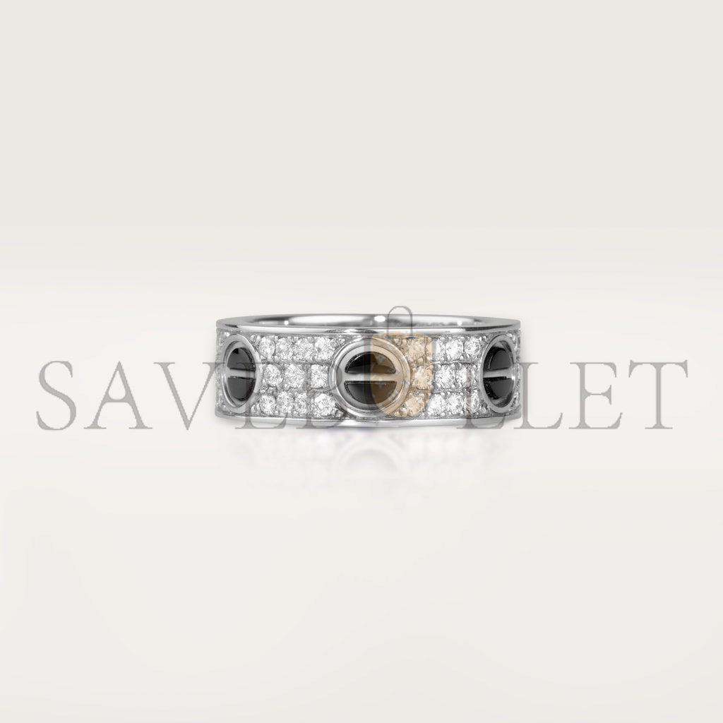 CARTIER LOVE WHITE GOLD RING, CLASSIC MODEL, PAVED, CERAMIC B4207600